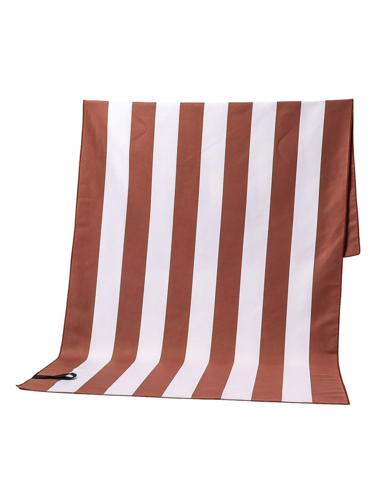 Serviette de plage microfibre, rayée colorée, séchage rapide, légère, 150x70cm, modèle Tynia - Marron