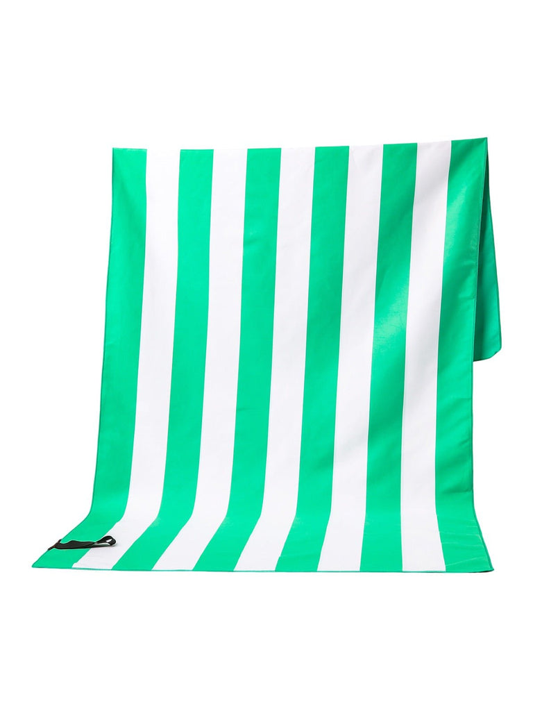 Serviette de plage microfibre, rayée colorée, séchage rapide, légère, 150x70cm, modèle Tynia - Vert