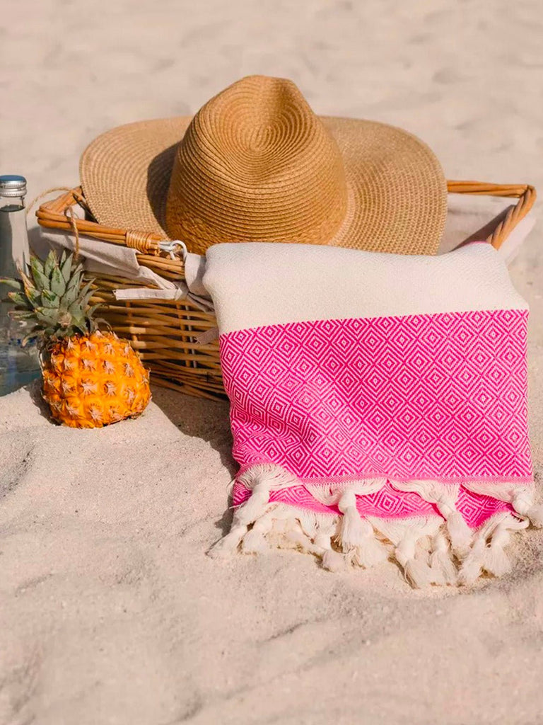 Serviette plage hammam coton, grande taille légère, séchage rapide, motif losange, franges tressées, modèle Ténor - Noir