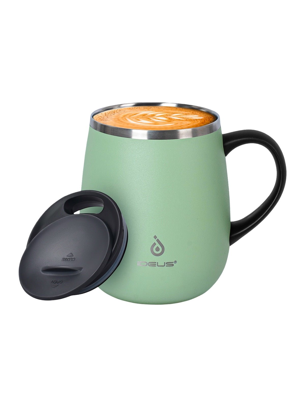 Tasse isotherme gamme IDEUS, mug inox double paroi, 470 ml, couvercle étanche, conservation chaud froid, anse ergonomique, sans BPA, design nordique, usage bureau ou voyage, modèle Aker - Gourde et Thermos - Vert