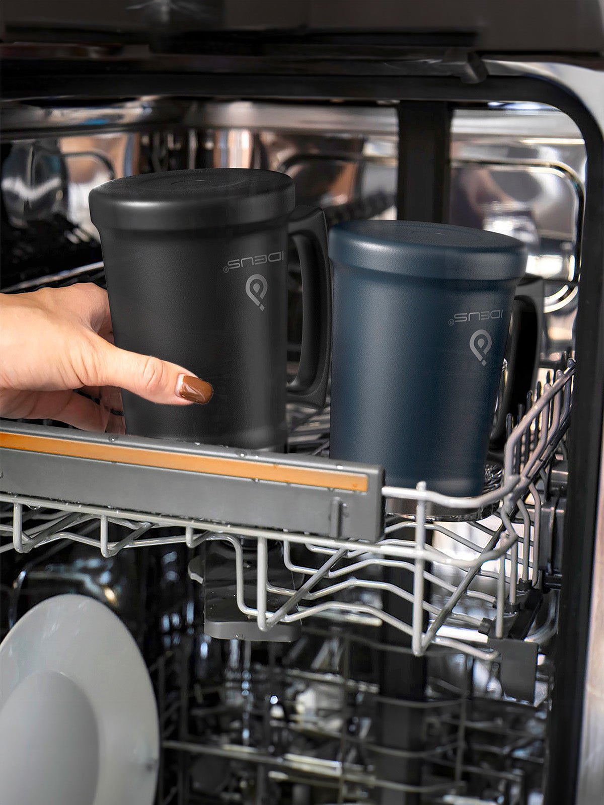 Thermos, gamme IDEUS, chope à bière inox, tasse double paroi, mug 1000 ml, grande capacité, poignée ergonomique, conservation chaud et froid, acier inoxydable 304, sans BPA, modèle Galbin - Gourde et Thermos - Bleu nuit