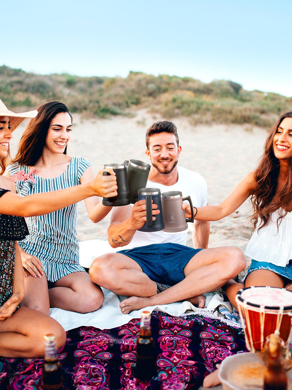 Thermos, gamme IDEUS, chope à bière inox, tasse double paroi, mug 1000 ml, grande capacité, poignée ergonomique, conservation chaud et froid, acier inoxydable 304, sans BPA, modèle Galbin - Gourde et Thermos - Bleu nuit