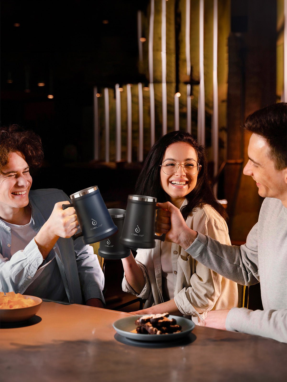 Thermos, gamme IDEUS, chope à bière inox, tasse double paroi, mug 1000 ml, grande capacité, poignée ergonomique, conservation chaud et froid, acier inoxydable 304, sans BPA, modèle Galbin - Gourde et Thermos - Bleu nuit