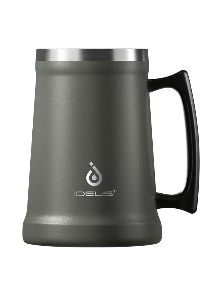 Thermos, gamme IDEUS, chope à bière inox, tasse double paroi, mug 1000 ml, grande capacité, poignée ergonomique, conservation chaud et froid, acier inoxydable 304, sans BPA, modèle Galbin - Gourde et Thermos - Gris