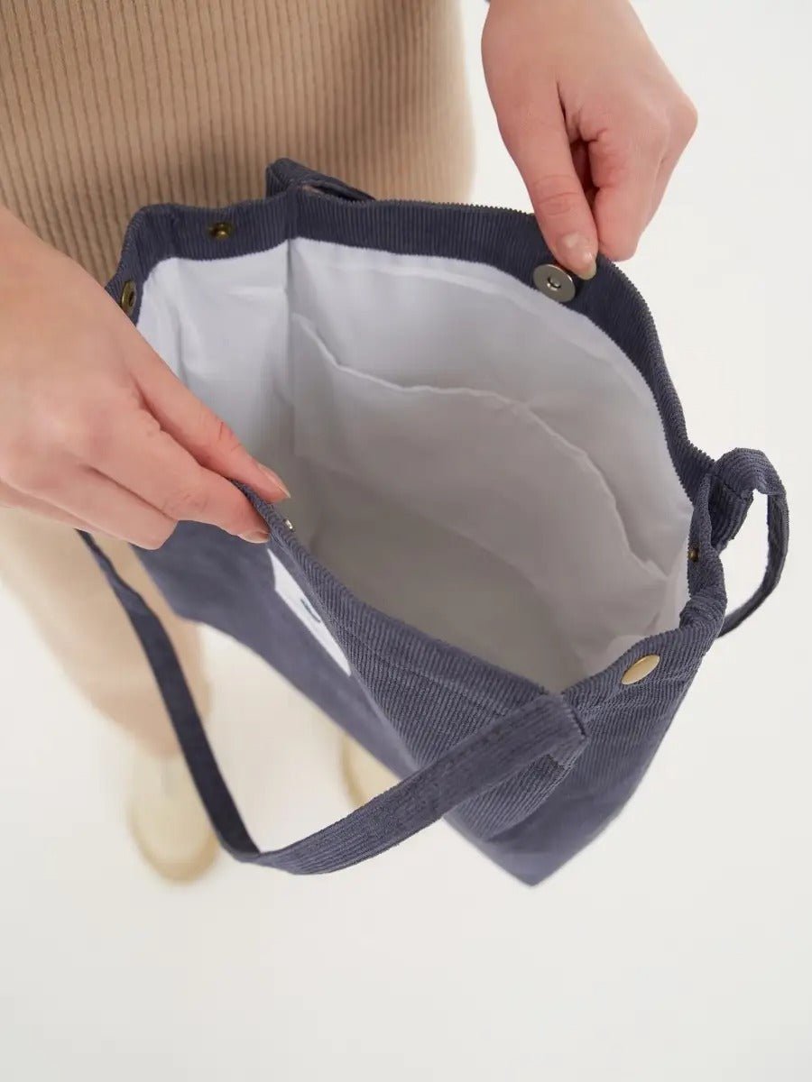 Tote - bag en velours côtelé, sac épaule femme, cabas léger, sac shopper A4, sac mode décontractée, modèle Leya - Tote - bag - Gris foncé
