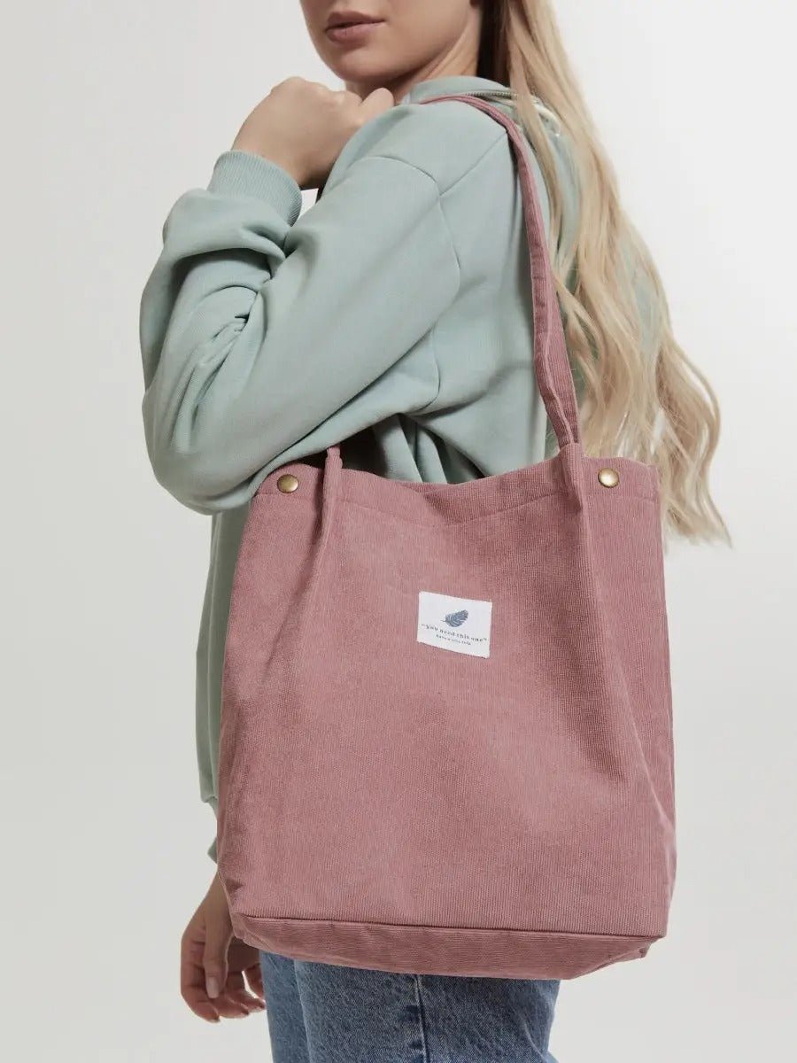 Tote - bag en velours côtelé, sac épaule femme, cabas léger, sac shopper A4, sac mode décontractée, modèle Leya - Tote - bag - Rose foncé