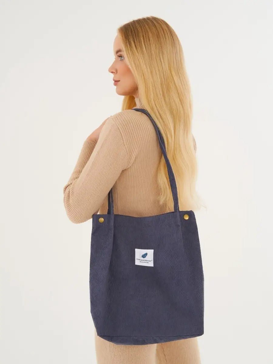 Tote - bag en velours côtelé, sac épaule femme, cabas léger, sac shopper A4, sac mode décontractée, modèle Leya - Tote - bag - Gris foncé