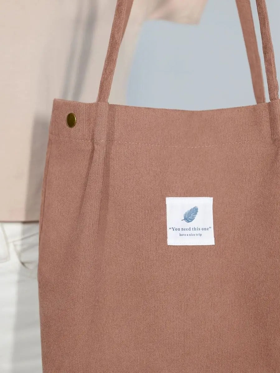 Tote - bag en velours côtelé, sac épaule femme, cabas léger, sac shopper A4, sac mode décontractée, modèle Leya - Tote - bag - Camel