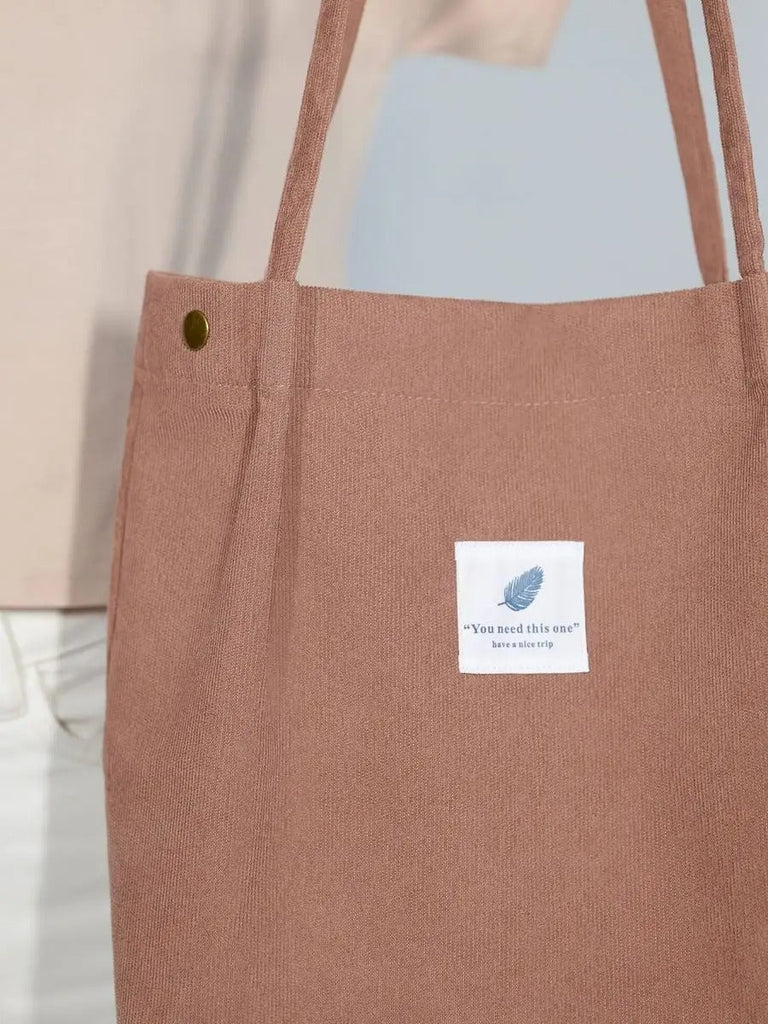 Tote - bag en velours côtelé, sac épaule femme, cabas léger, sac shopper A4, sac mode décontractée, modèle Leya - Tote - bag - Camel