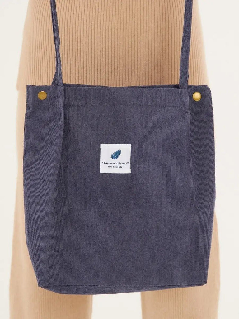 Tote - bag en velours côtelé, sac épaule femme, cabas léger, sac shopper A4, sac mode décontractée, modèle Leya - Tote - bag - Gris foncé
