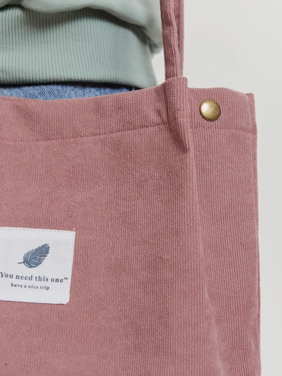 Tote - bag en velours côtelé, sac épaule femme, cabas léger, sac shopper A4, sac mode décontractée, modèle Leya - Tote - bag - Rose foncé