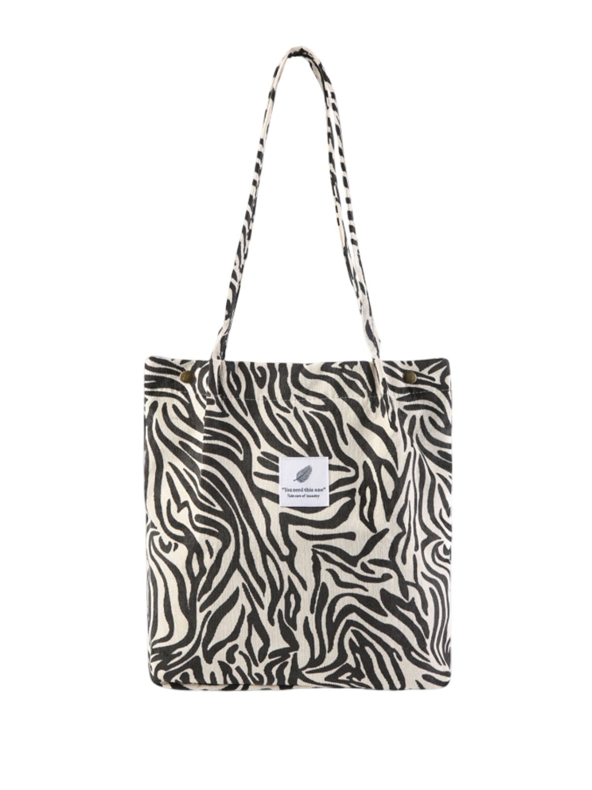 Tote - bag en velours côtelé, sac épaule femme, cabas léger, sac shopper A4, sac mode décontractée, modèle Leya - Tote - bag - Zèbre