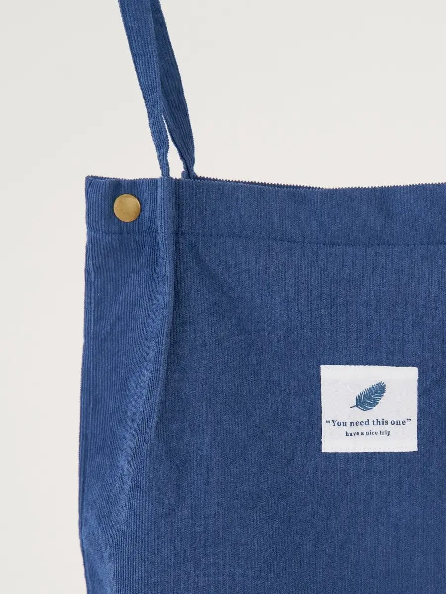 Tote - bag en velours côtelé, sac épaule femme, cabas léger, sac shopper A4, sac mode décontractée, modèle Leya - Tote - bag - Bleu