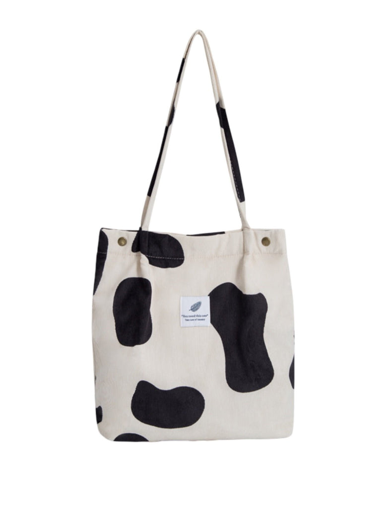 Tote - bag en velours côtelé, sac épaule femme, cabas léger, sac shopper A4, sac mode décontractée, modèle Leya - Tote - bag - Vache