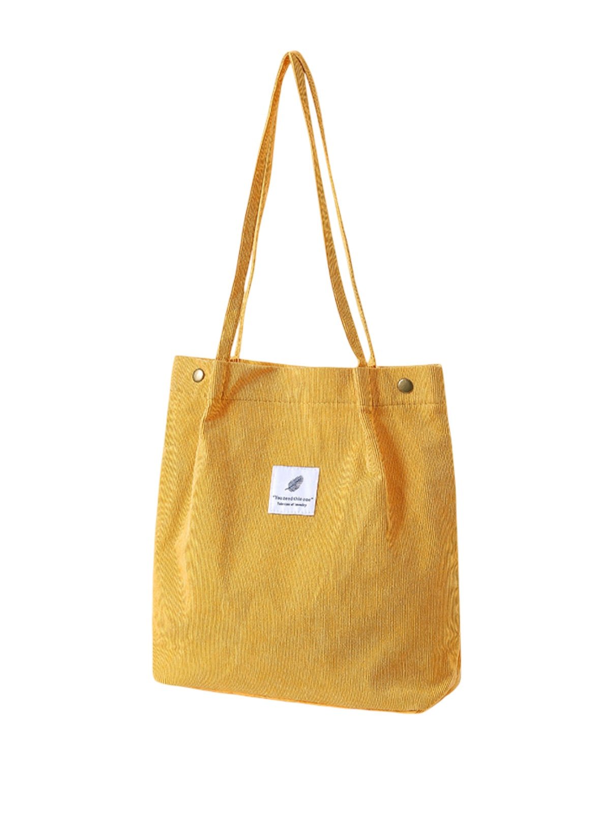 Tote - bag en velours côtelé, sac épaule femme, cabas léger, sac shopper A4, sac mode décontractée, modèle Leya - Tote - bag - Jaune