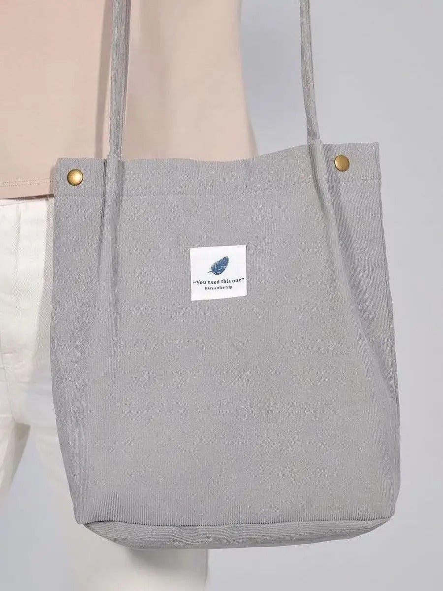 Tote - bag en velours côtelé, sac épaule femme, cabas léger, sac shopper A4, sac mode décontractée, modèle Leya - Tote - bag - Gris