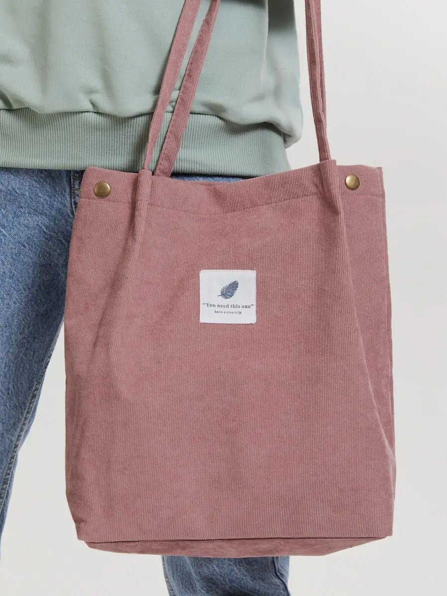Tote - bag en velours côtelé, sac épaule femme, cabas léger, sac shopper A4, sac mode décontractée, modèle Leya - Tote - bag - Rose foncé