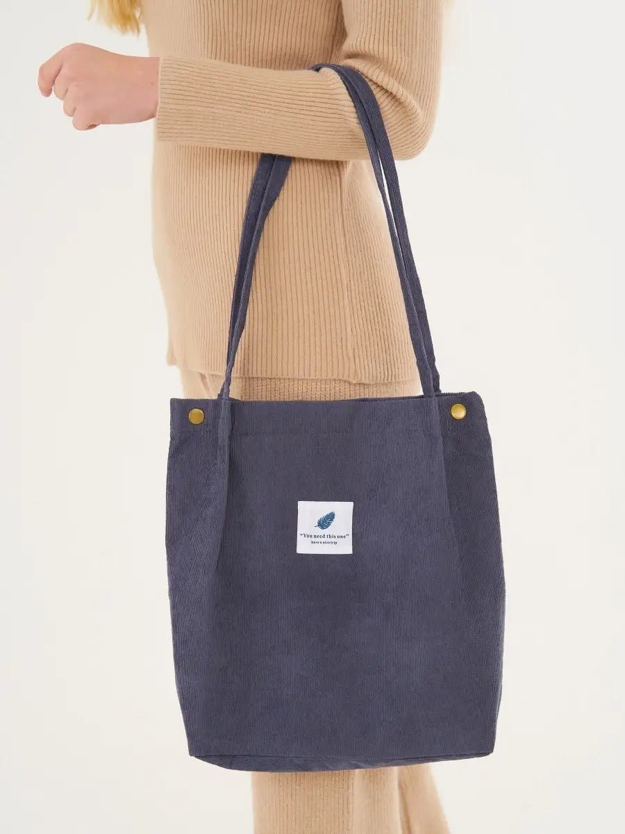 Tote - bag en velours côtelé, sac épaule femme, cabas léger, sac shopper A4, sac mode décontractée, modèle Leya - Tote - bag - Gris foncé