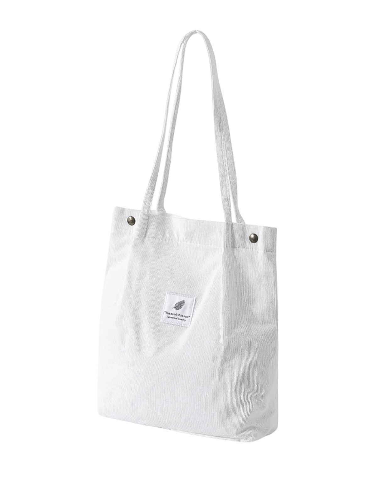 Tote - bag en velours côtelé, sac épaule femme, cabas léger, sac shopper A4, sac mode décontractée, modèle Leya - Tote - bag - Blanc