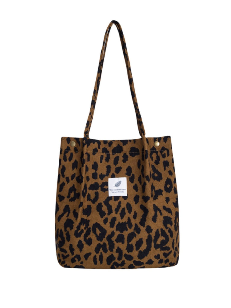 Tote - bag en velours côtelé, sac épaule femme, cabas léger, sac shopper A4, sac mode décontractée, modèle Leya - Tote - bag - Léopard