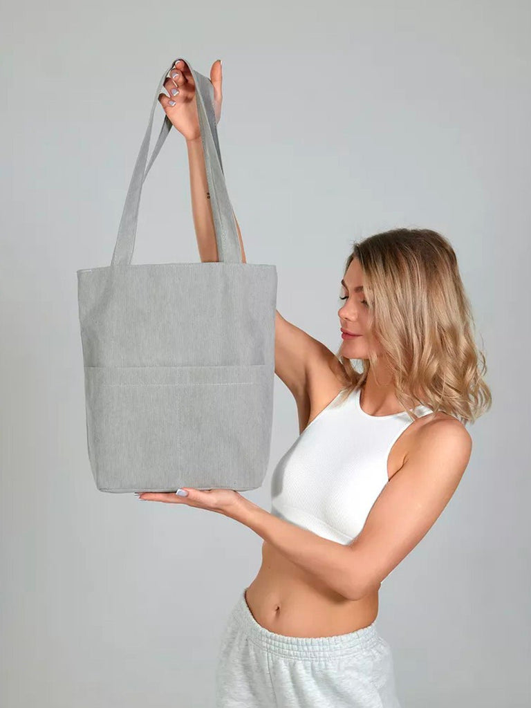 Tote - bag femme, sac shopping velours côtelé, sac fourre - tout grande capacité, sac épaule léger, sac quotidien moderne, modèle Aïcha - Tote - bag - Gris