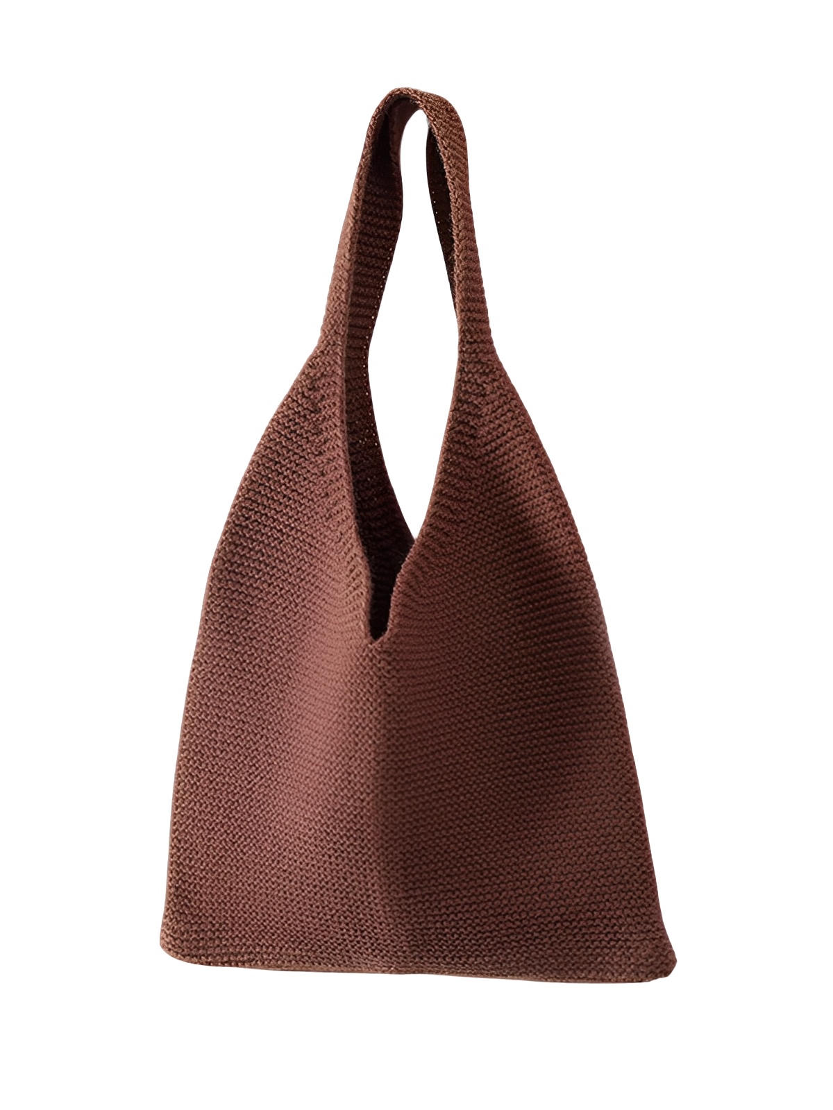 Tote - bag tricoté, sac à main en maille, sac fourre - tout léger, sac épaule souple, sac cabas maman fille, modèle Martine - Tote - bag - Marron S