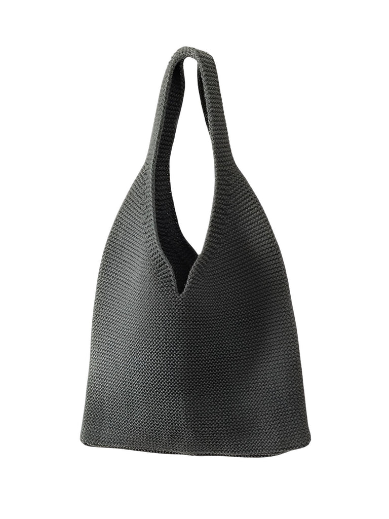Tote - bag tricoté, sac à main en maille, sac fourre - tout léger, sac épaule souple, sac cabas maman fille, modèle Martine - Tote - bag - Gris S