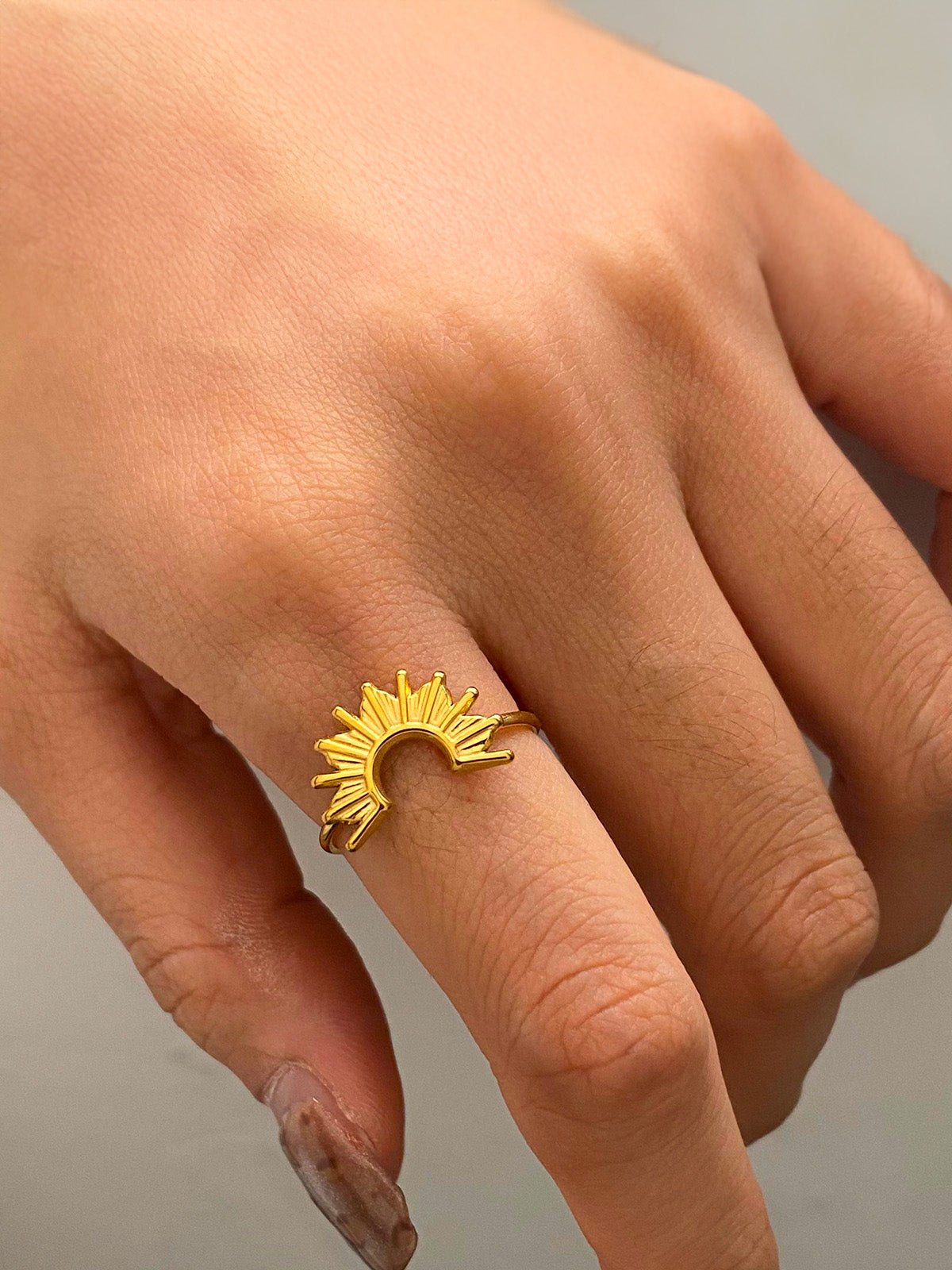 Trio de bagues soleil, bague goutte zircon, bague fine torsadée, bague sertie, dorée en acier inoxydable, modèle Alana - Bague - Or