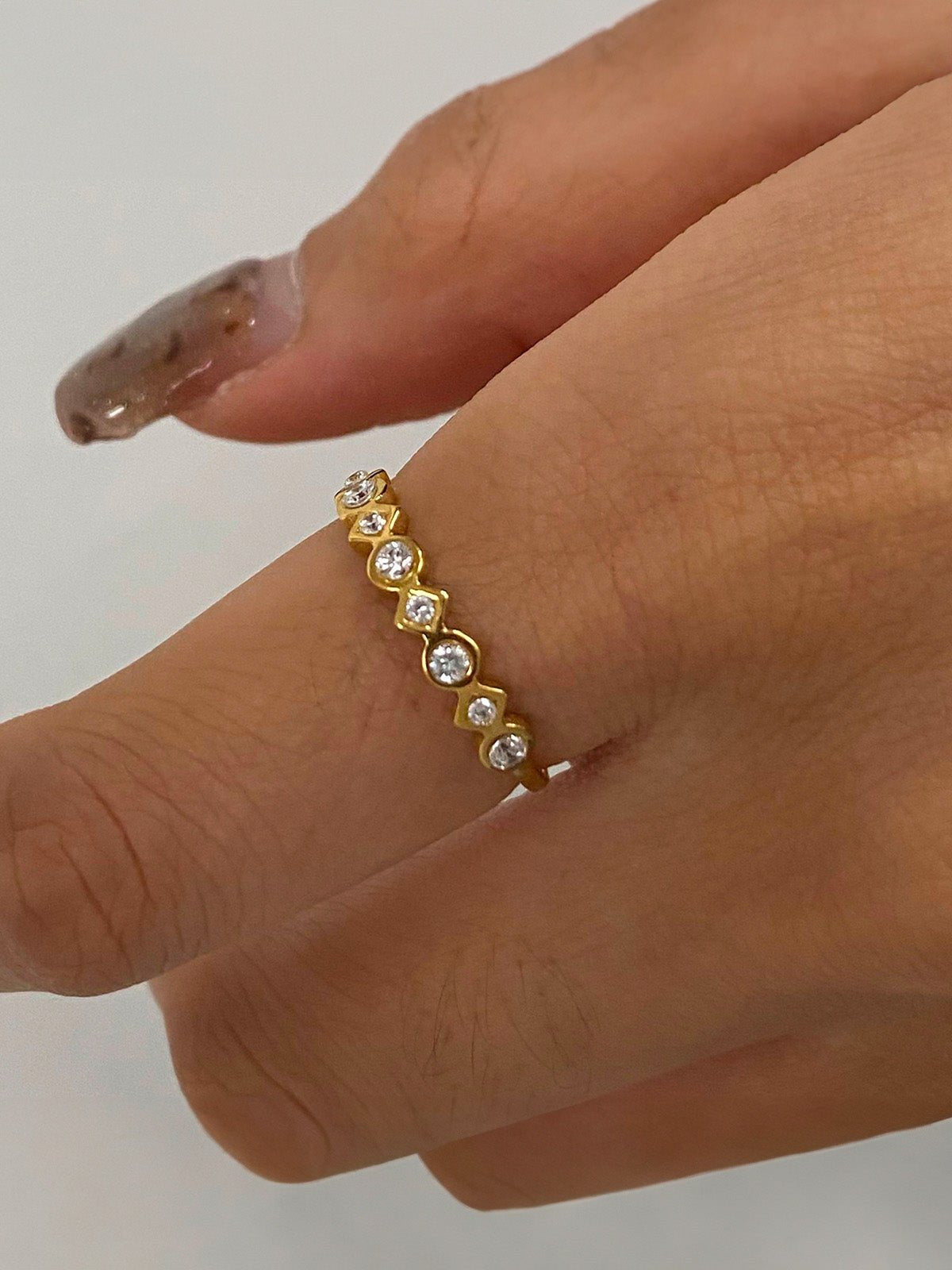Trio de bagues soleil, bague goutte zircon, bague fine torsadée, bague sertie, dorée en acier inoxydable, modèle Alana - Bague - Or